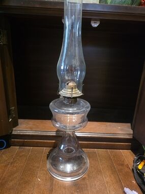 Clear Glass Oil Lamp with Brass Burner - Clear